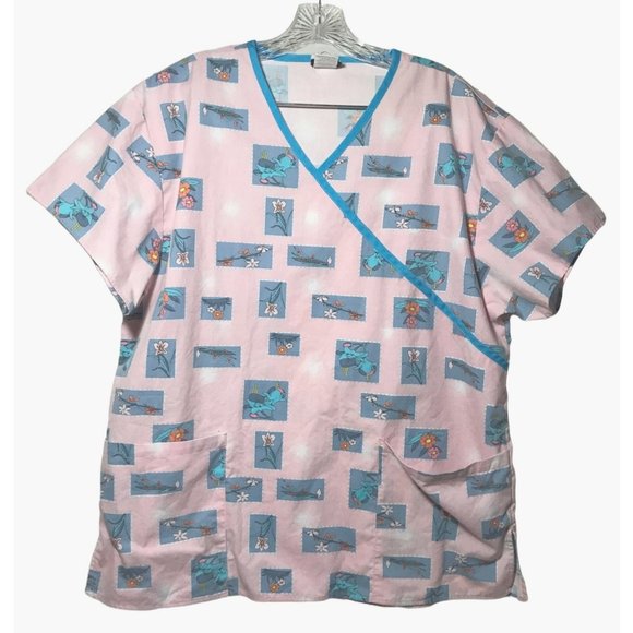 Dickies Tops - Lot of 2 Colorful Malibu Doc Scrub Tops Womens Size L Pink Multicolored
